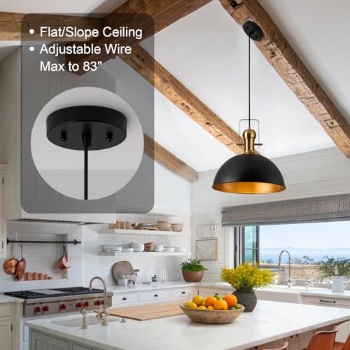 12 Inch Black Farmhouse Pendant Lights for Kitchen Island 1 Pack