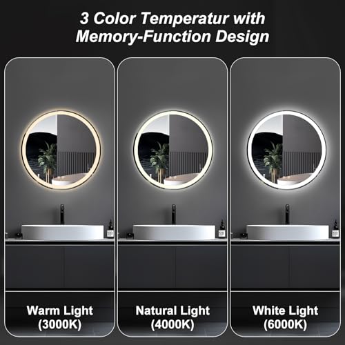 24 Inch Round LED Bathroom Mirror with Lights