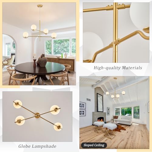 Modern 31" 4 Light Gold Sputnik Chandelier with Milk Glass Globe (4 Count)