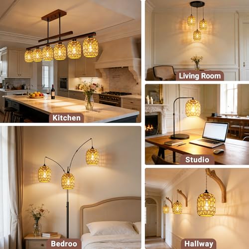 3 Pack Rattan Lamp Shades Boho Hanging Light Lamp Shades