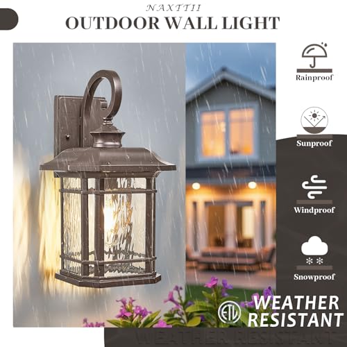 ORB Finish Outdoor Wall Lights 17 Inch Height Waterproof Exterior Lighting Fixtures with Water Ripple Glass E27 Socket Porch Lights Outdoor for Garage Patio Front Door