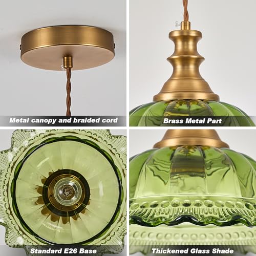 Glass Pendant Lights Modern Pendant Lighting Fixtures Hanging Lamp for Kitchen Island Bedroom Dining Room Coffee Shop Hallway Green and Brass 2 Pack (2 Count)