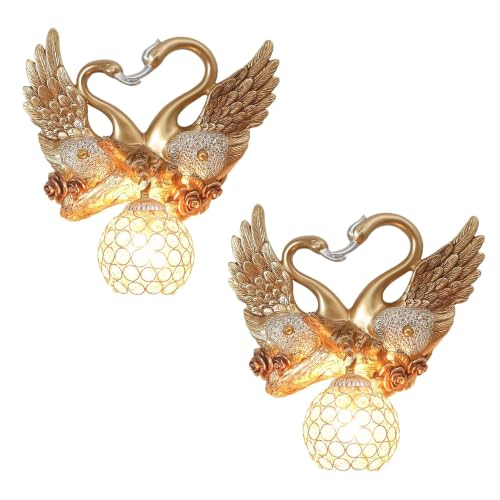 2 Pack Gold Bedroom Wall Light Modern Crystal Glass Wall Sconce
