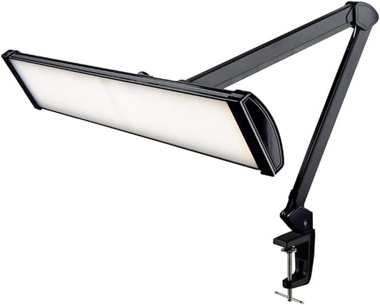 Neatfi LED Desk Lamp, 3,500 Lumens, 3 Light Modes, Dimmable, 45W, Touch Control, 26 Inch Wide Metal Shade, 540 SMD LEDs, Directional Lighting, Eye Caring Task Lamp (CCT with Clamp, Black) - Aura Lighting