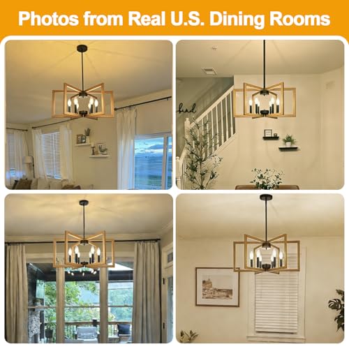 25" 61" Height Adjustable Retro Wood Texture Chandelier for Dining Room