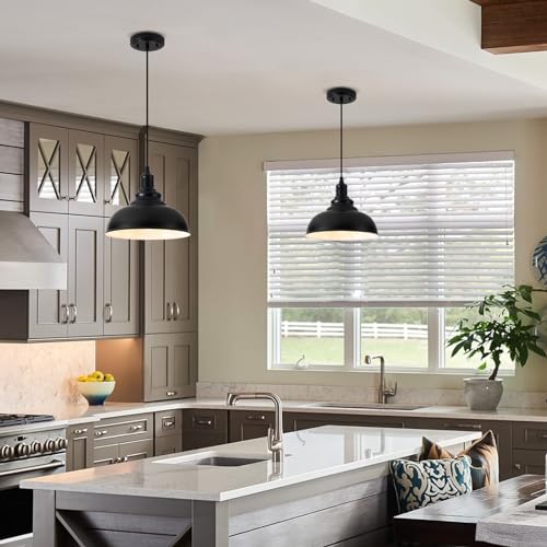 2 Pack Farmhouse Dome Pendant Lights for Kitchen Island Black (2 Count)
