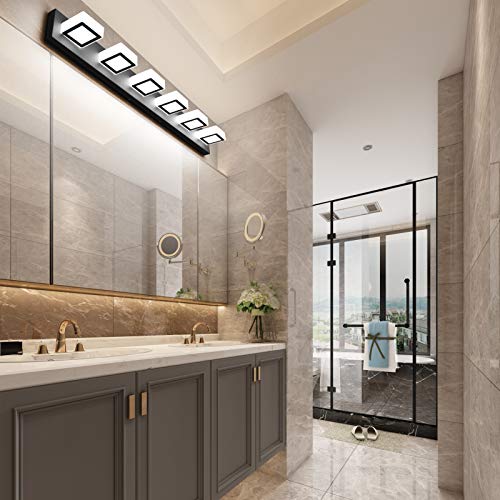 Modern Black Vanity Lights Fixtures 6 Lights Acrylic Modern LED Matte Black Vanity Lights for Bathroom