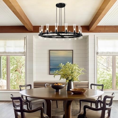 Modern 48" Black Wagon Wheel Chandelier