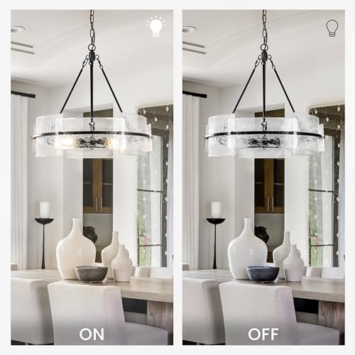 Modern Dining Room Chandelier 22” Black Textured Glass Chandelier
