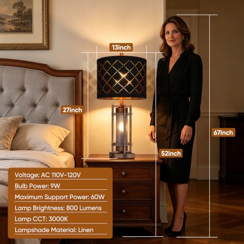 Vintage Finish Table Lamp Set of 2 with USB Ports (2 Count)