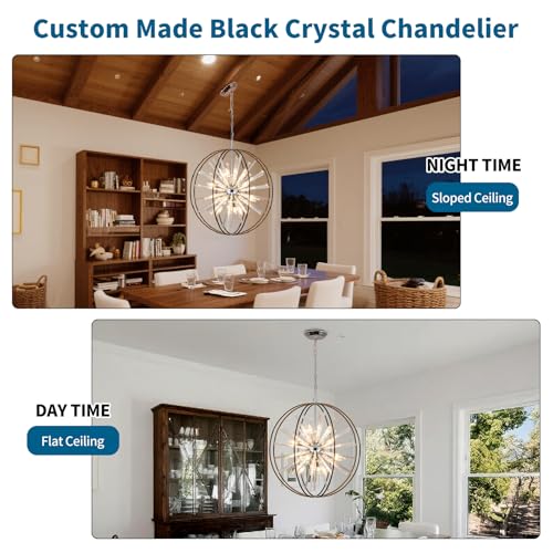 Modern Black Crystal Chandelier for Entryway Foyer High Ceiling