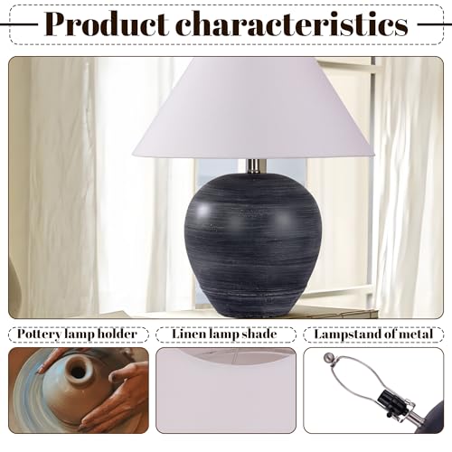 21'' Medium Size Black Glossy Ceramic Base Ceramic Basin Table Lamp for Bedroom