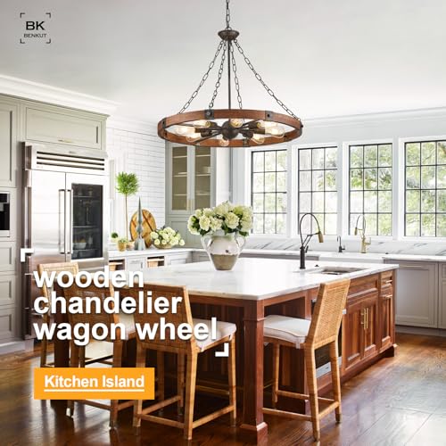 Farmhouse Wagon Wheel Chandelier 31.5" Walnut Rustic Chandeliers 8