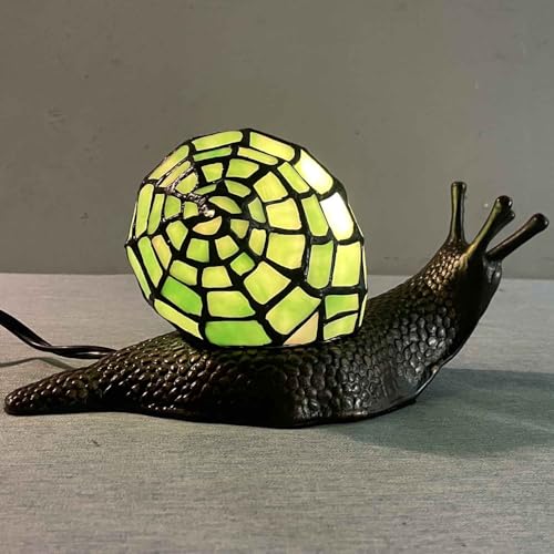 L10964 Green Land Snail Tiffany Style Stained Glass Accent Table Lamp
