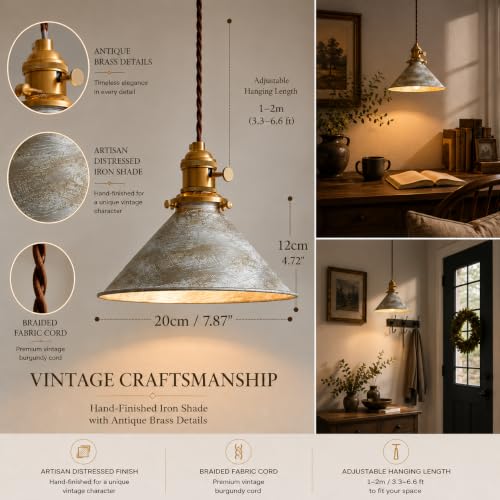 Rustic Pendant Light 2 Pack with Vintage Silver Metal Lampshade (2 Count)