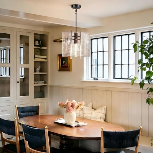 Modern Large 12 in Black Water Ripple Glass Kitchen Island Pendant Light Fixtures
