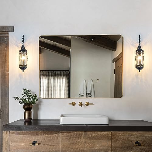 Antique Gothic Amber Glass Wall Sconce for Bedroom