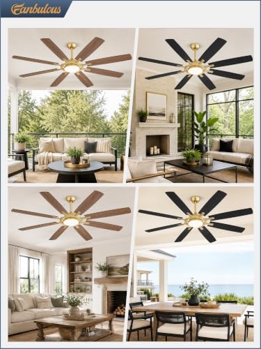 65 Inch Black Ceiling Fans with 3CCT Lights and Remote (Gold / 65")