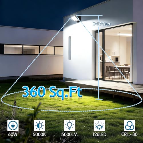 60W Outdoor LED Wall Light 360° Rotatable Panel 5000K IP65 2Pack