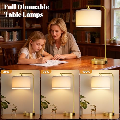 Gold Bedside Lamps Set of 2