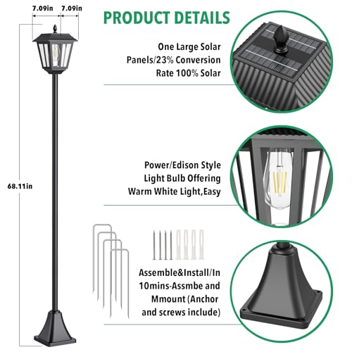 68" Solar Lamp Post Light Outdoor (2 Count)