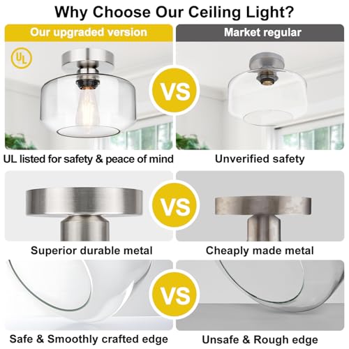 Industrial Semi Flush Mount Ceiling Light Brushed Nickel