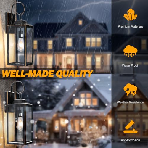 19" Dusk to Dawn Outdoor Lighting Porch Lights Black with Gold Trim 2 Pack (2 Count)
