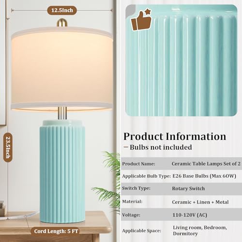 23.5" Light Green Modern Ceramic Table Lamps Set of 2 for Bedside (2 Count)