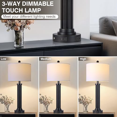 28" Tall Modern Table Lamps with USB C+A Ports and AC Outlet