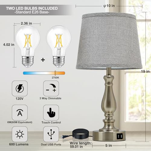 Table Lamps for Bedroom Set of 2 (2 Count)
