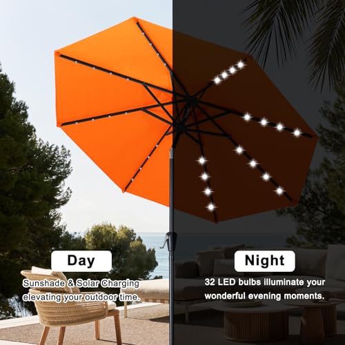 Solar Led Patio Umbrella with 32 Lights 11FT