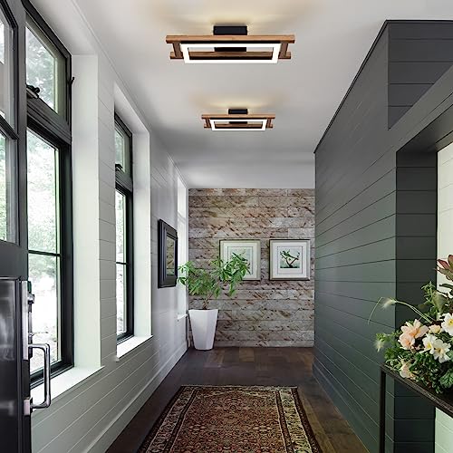 LED Modern Ceiling Lights Wooden Square Rectangular Lamp Fixture Wood