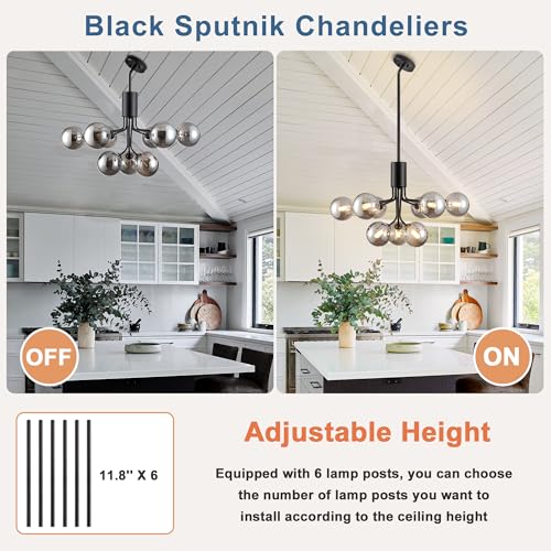 9 Light Smoked Glass Chandelier Globe Sputnik Chandeliers Dia 26.7''