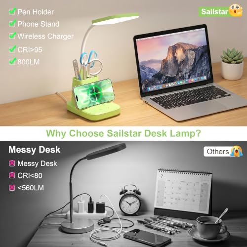LED Desk Lamp with 10W Wireless Charging & Pen Holder