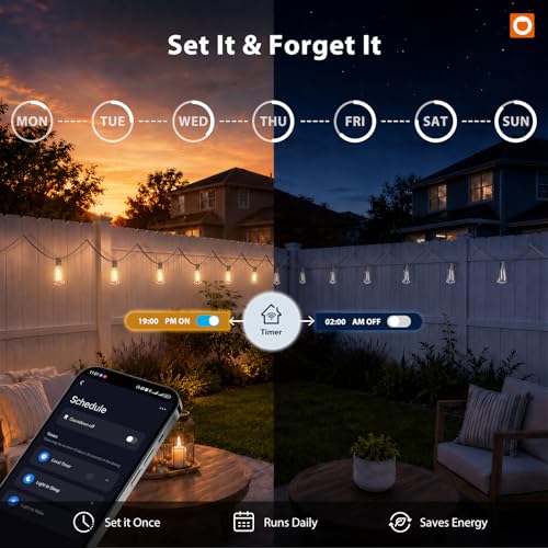 196(49FT*4) Outdoor String Lights with APP LED Edison Waterproof (196 Foot)