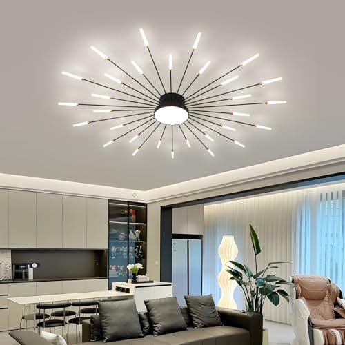 50.4" Ceiling Light Modern Flower Shape Ceiling Lamp for Living Room Dining Room Semi Flush Mount Metal Acrylic Sputnik Firework Petal LED Lighting Fixture