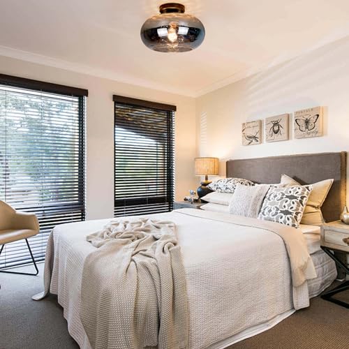 Matte Black Semi Flush Mount Ceiling Fixture 11" Hammered Glass Shade Modern Close to Ceiling Lighting 1