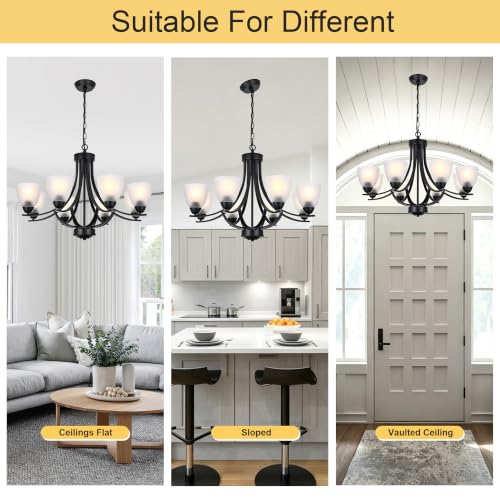 8 Light Black Industrial Hanging Pendant Lighting Over Table with Clear Glass Shade