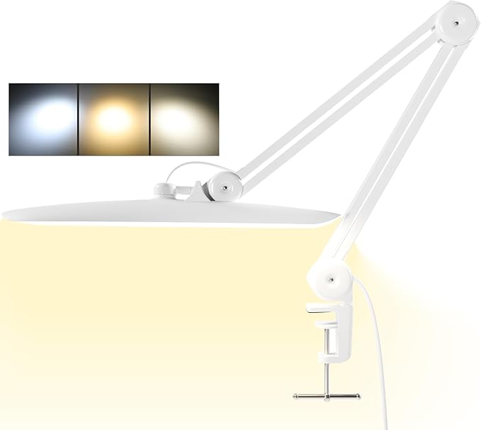 3000 Lumens Adjustable LED Desk Lamp & Task Lamp - Bright, Dimmable Lighting for Office, Crafts, Nails &Salon Hobbies with Clamp (CCT, White) - Aura Lighting