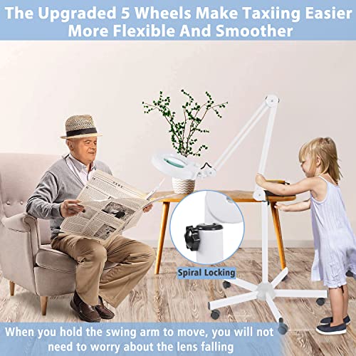 15X Magnifying Floor Lamp with 5 Wheels Rolling Base for Estheticians
