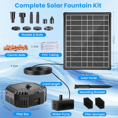 7W Solar Fountain Pump with 3600mAh Battery Backup & Pond Filter