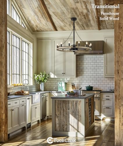 Rustic Wagon Wheel Chandelier with Fan Farmhouse Light Fixture with Fan 35"