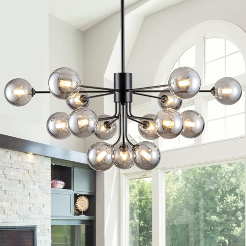 Sputnik Chandelier 15 Lights Smoked Glass Chandelier for Living Room