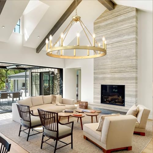 Gold Wagon Wheel Chandelier 32" 12