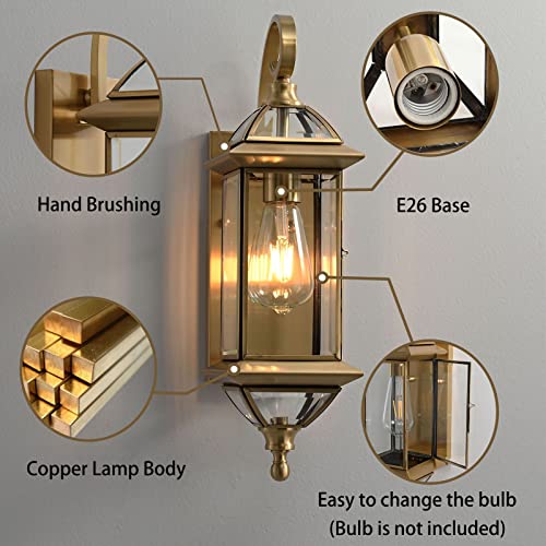 Outdoor Wall Light with Clear Glass Waterproof Exterior Light Fixtures Oil Rubbed Brass 18.5 inch Copper Wall Mount Lights for for Patio Garage Front Porch