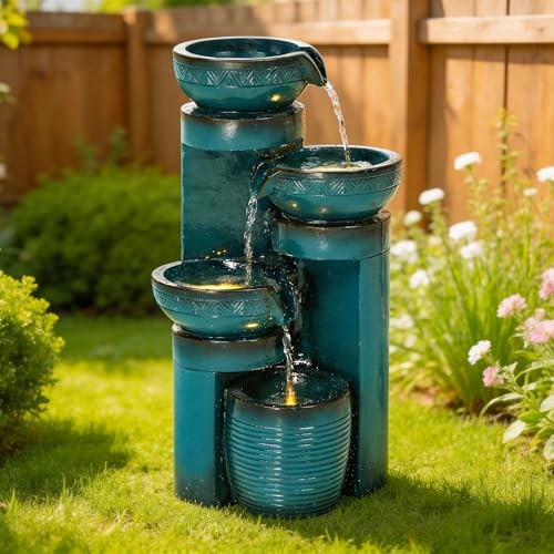 AUTODAYA 19.3" Faux Ceramic Outdoor Water Fountain with LED Lights