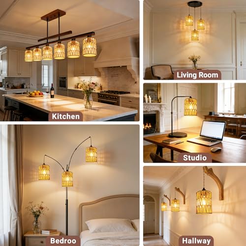 3 Pack Rattan Lamp Shades Boho Hanging Light Lamp Shades (3 Count)