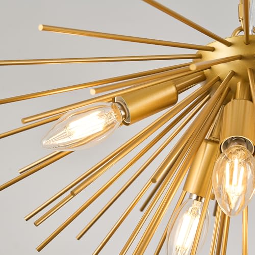 Gold Sputnik Ceiling Light 6 Light Starburst Light Fixture Solid Metal