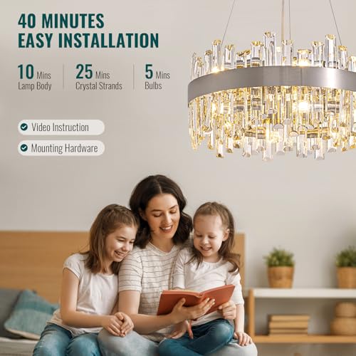 12 Light Modern Crystal Chandelier Ceiling Light Chrome D19.7''
