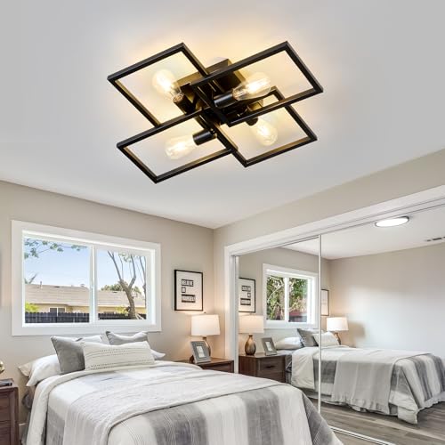 Black Industrial Semi Flush Mount Ceiling Light Kitchen Light Fixtures 4